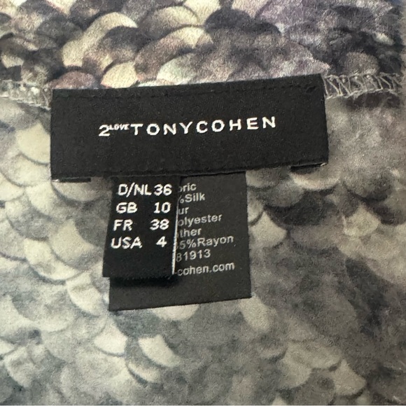 Tony Cohen Silk Top with Faux Fur & Leather Trim Size 4 - Picture 4 of 10